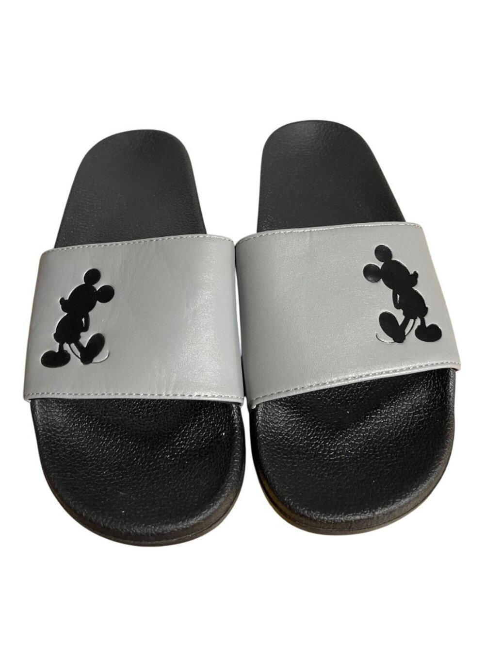 Disney Mickey Mouse Gray Black Slide Sandals Mens Size 8 Pool Beach Resort Wear